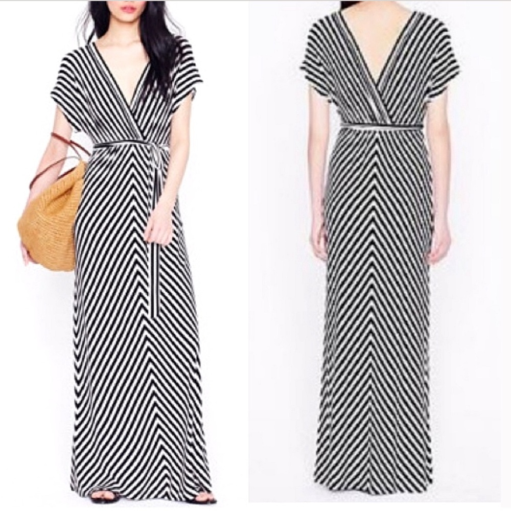 J. Crew Black and White Striped Midi Dress